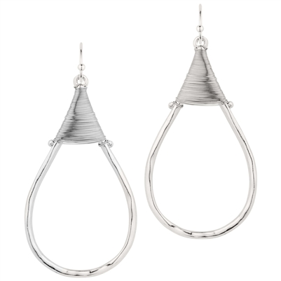 Silver Teardrop with Wired Accent 2" Earring