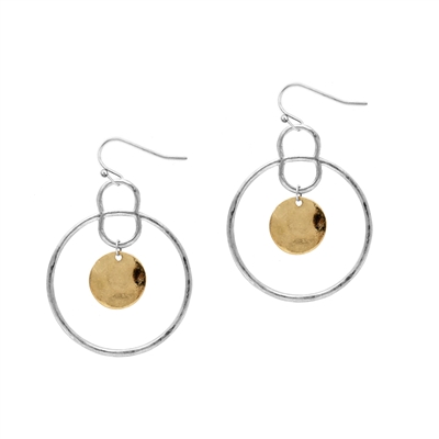 Silver Open Circle with Gold Disk 1.5" Earring