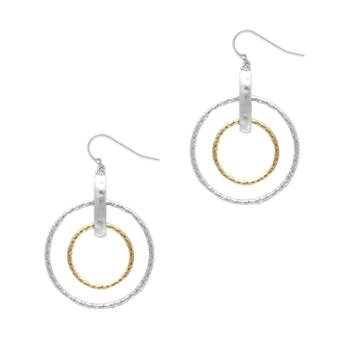 Double Layered Silver and Gold Hammered Circle 1.5" Earring