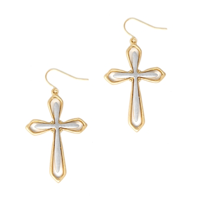 Gold and Silver Cross 1.5" Earring