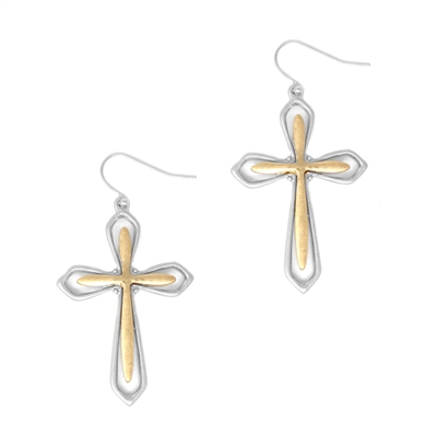 Silver and Gold Cross 1.5" Earring