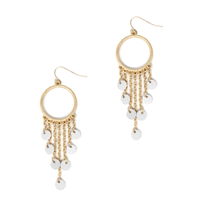 Gold Circle with Silver Disc Tassel 2" Earring