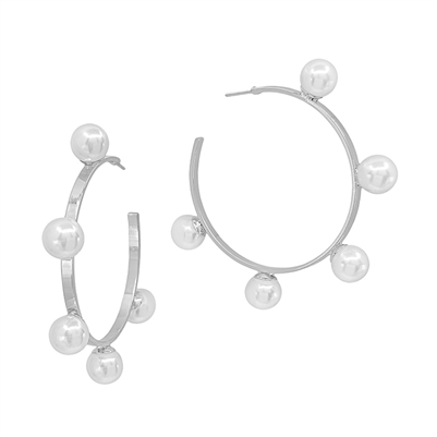 Silver Hoop with Pearl Accents 2" Earring