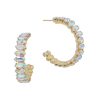 Gold Hoop with Opal AB Baguettes 1" Earring