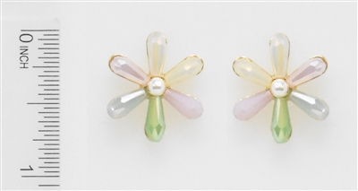 Light Multi Crystal and Pearl Flower Stud Earring
