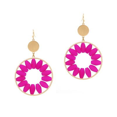 Hot Pink Flower Circle Crystal 2" Earring
