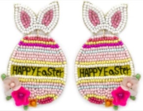 Light Pink and White "Happy Easter" 2.25" Earring