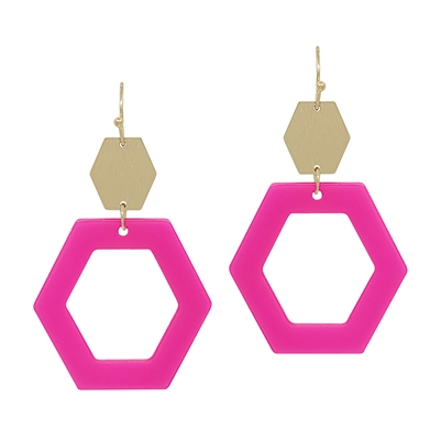 Hot Pink Open Hexagon Acrylic 1.5" Earring