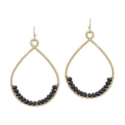 Gold Teardrop with Black Wood Accent 1.75" Earring