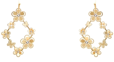 Gold Metal Flower Accent Diamond 1.5" Earring