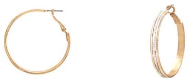 Gold Metal Hoop with Rhinestone Center 1.5" Earring