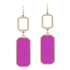 Hot Pink Wood Rectangle and Gold 1.5" Earring