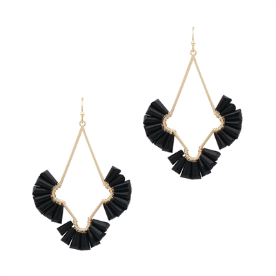 Black Fanned Crystal and Gold 2" Earring, Very Popular!