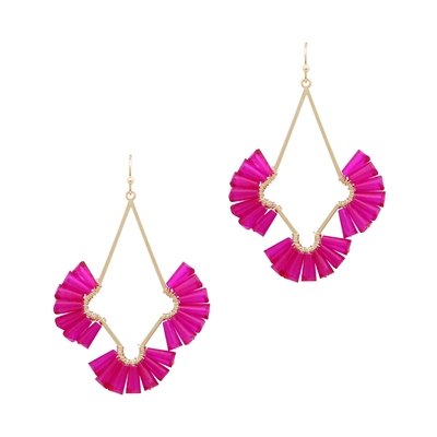 Hot Pink Fanned Crystal and Gold 2" Earring, Very Popular!