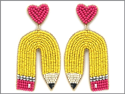 Seed Bead Curved Yellow Pencil 1.75" Earring