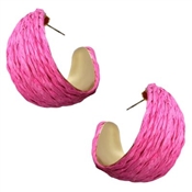 Hot Pink Raffia 1" Hoop Earrings