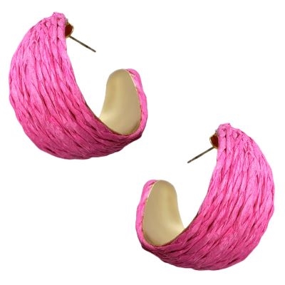 Hot Pink Raffia 1" Hoop Earrings