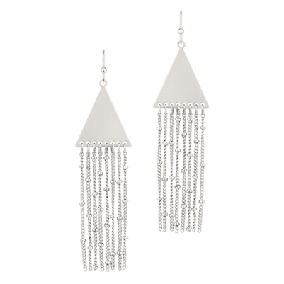 Silver Triangle with Chain Tassels 2" Earring