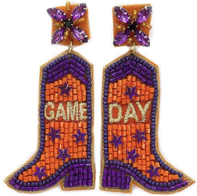 Orange and Purple Rhinestone Gameday Boot Earring