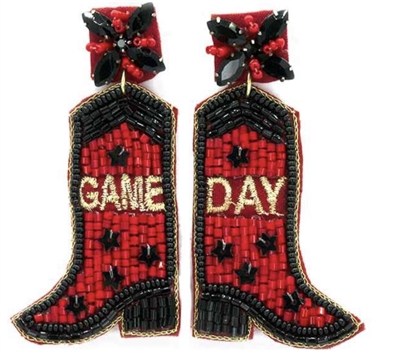 Red and Black Rhinestone Gameday Boot Earring