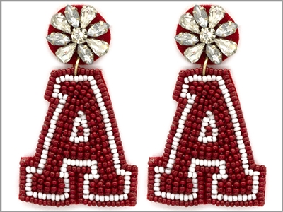 Maroon and White Seed Bead "A" 2" Earring