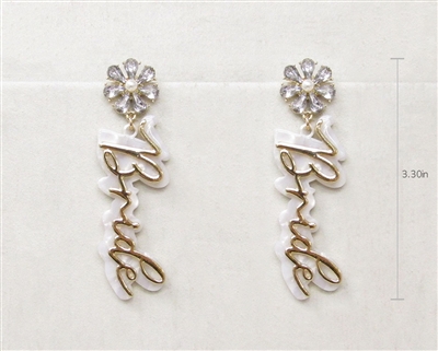 White Acrylic and Gold Bride  2" Earring