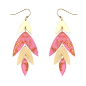 Pink Acrylic and Gold Leaf Geometric 2" Earring