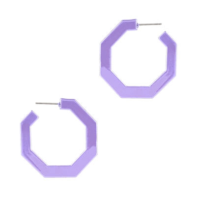 Lavender Color Coated Metal Hexagon 2" Hoop Earring