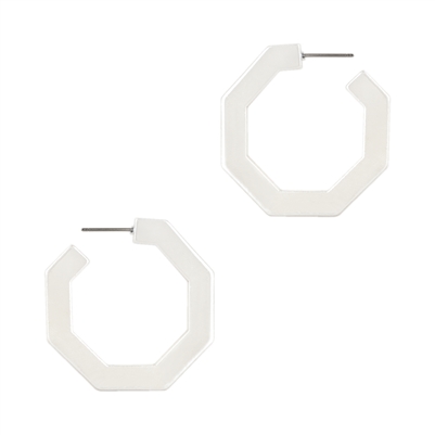 White Color Coated Metal Hexagon 2" Hoop Earring