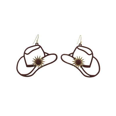 Brown Color Coated Cowboy Hat 1.25" Earring