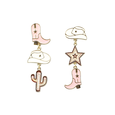 Pink, White, and Gold Cowboy Hat and Boot 2" Earring