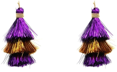 Purple and Yellow Shimmer Tassel Gameday 2" Earring