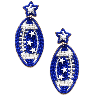 Blue and White Seed Bead Football Gameday 2" Earring