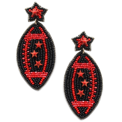 Red and Black Seed Bead Football Gameday 2" Earring