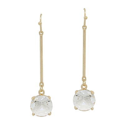 Clear Crystal Stone Drop on Gold Bar 1.5" Earring