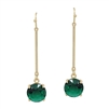 Green Crystal Stone Drop on Gold Bar 1.5" Earring