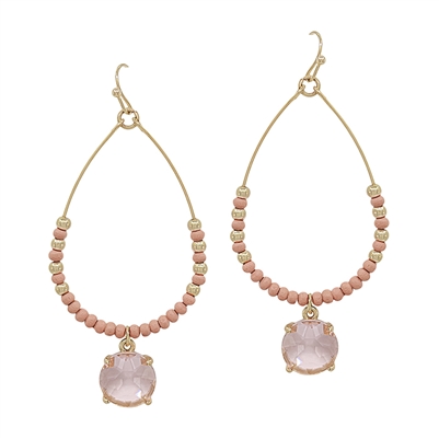 Pink Crystal Teardrop with Stone 2" Earring