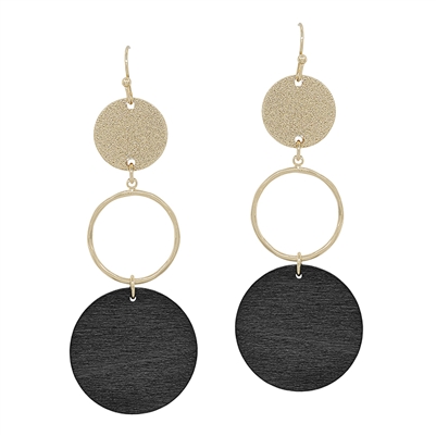 Triple Drop Gold Circle and Black Wooden Earring