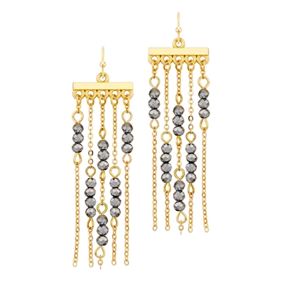 Gold Chain and Hematite Crystal Tassel Earring, Very Popular!!