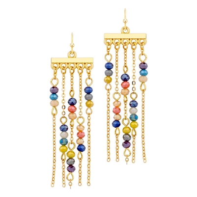 Gold Chain and Multi Crystal Tassel Earring, Very Popular!!