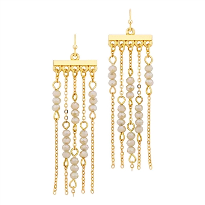 Gold Chain and Natural Crystal Tassel Earring, Very Popular!!