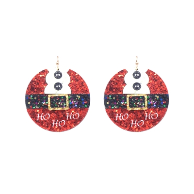 Red and Black Glitter "Ho, Ho, HO" 2" Round Earring