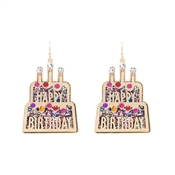 Happy Birthday Gold and Multi Color Metal Drop 2" Earring