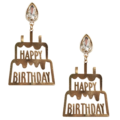 Gold Metal Happy Birthday Cake 1.75" Earring