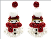 Red and White Seed Bead Snow Man 2.75" Earring