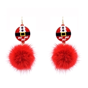 Red Santa "Ho, Ho, Ho" with Red Pompom 2" Earring