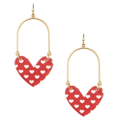 Red Acrylic and White Heart 2" Earring