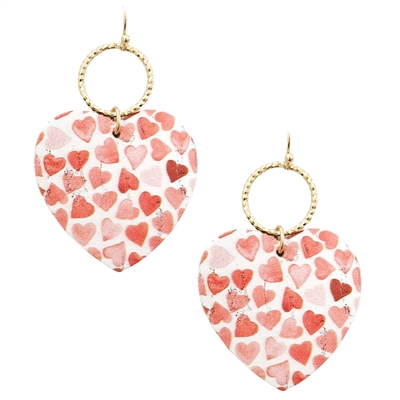 Red, Pink, and White Textured Heart 2" Earring
