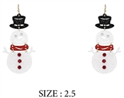 White Glitter Snowman Drop 2.5" Earring