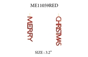 Red Glitter Metal "Merry Christmas" 3" Earring